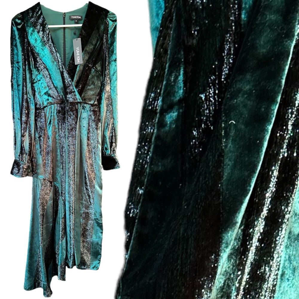 NWT Yumi Kim Jewel Twinkle Sizzle Green Maxi Crushed Velvet Dress 348.00 Size S